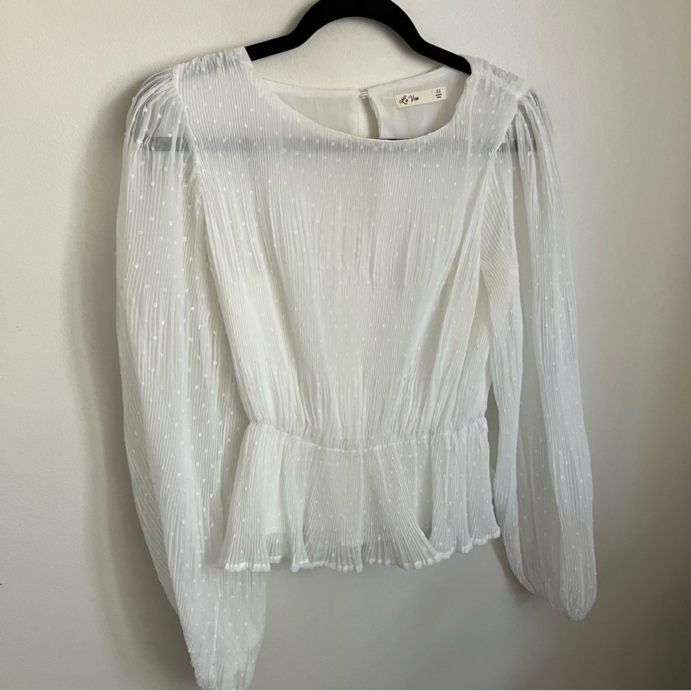 NWOT Semi Sheer Pleated Polka Dot Blouse